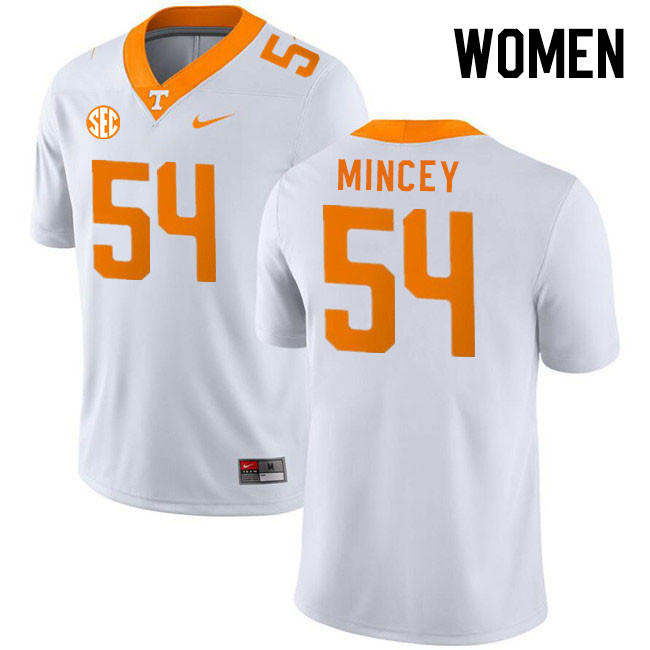 Women #54 Gerald Mincey Tennessee Volunteers College Football Jerseys Stitched Sale-White